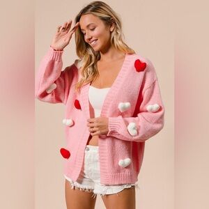 BIBI HEART PATCHES VALENTINE'S SWEATER OPEN CARDIGAN,new with tags, super soft